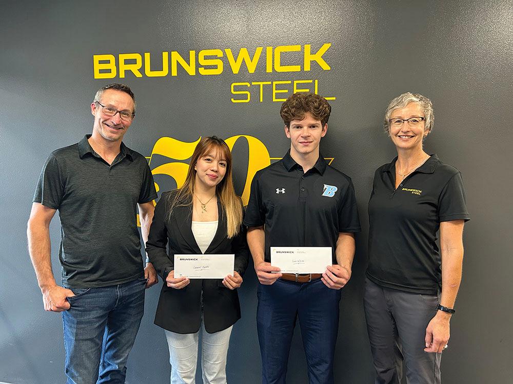  (From left) Brunswick Steel President Justin Copp stands next to Catherine Ranopa and Lucas de Sousa, the recipients of the Walter Copp Memorial Fund Bursary, and Vice-President Christine Dockter. 