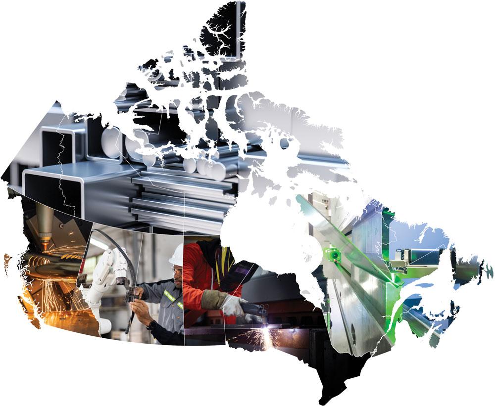 Outline of Canada showing metal fabrication processes within the provinces.