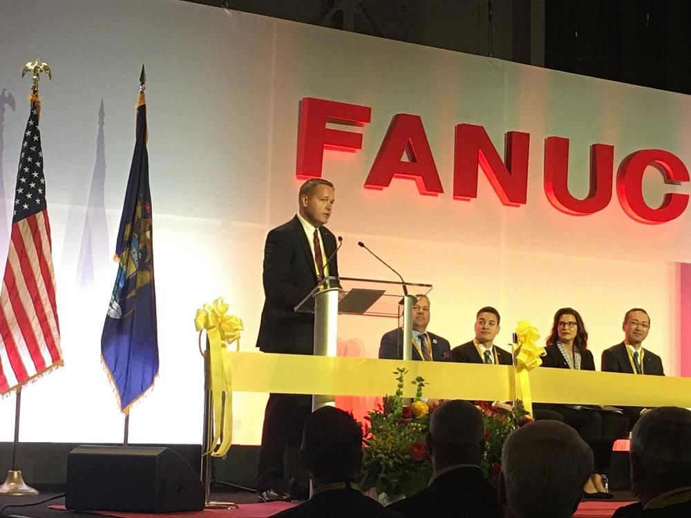 Mike Cicco, president/CEO, FANUC America Corp., speaks to the crowd.