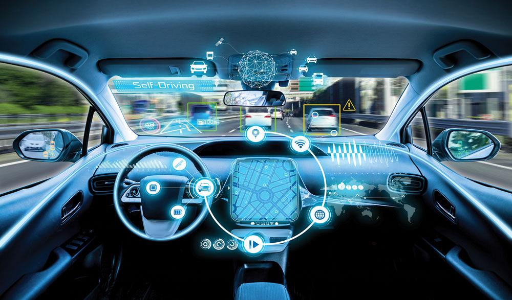  Head Up Display and digital instruments panel, autonomous car.
