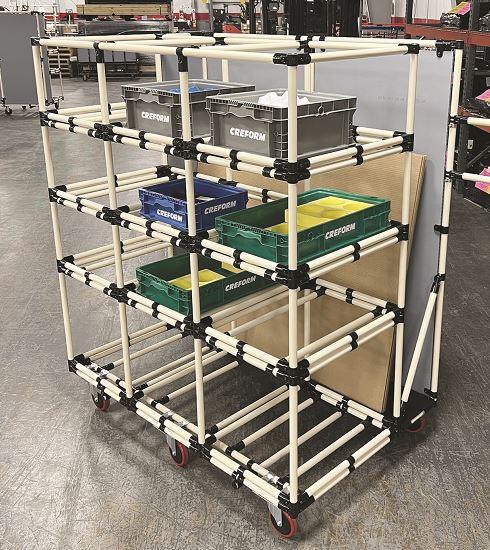 Kitting cart provides horizontal and vertical storage