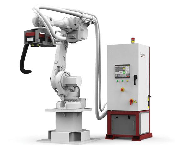 A laser cleaning system mounted on a robot arm
