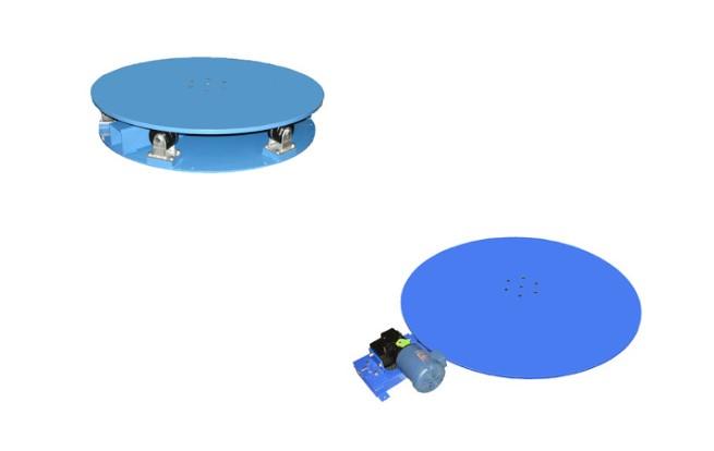 Motorized turntables rotate heavy loads