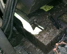 Foam due to a mechanical problem overflows tank.