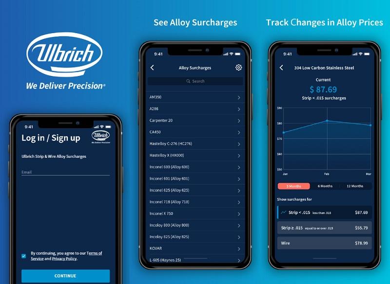 Ulbrich StripandWire Alloy Surcharge App provides monthly material