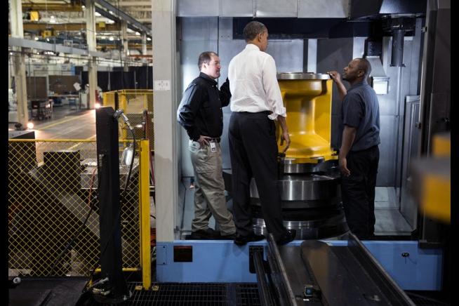 President Obama tours the Linamar auto-parts plant in Arden, North Carolina, Feb. 13, 2013. (Official White House Photo by Pete Souza)
