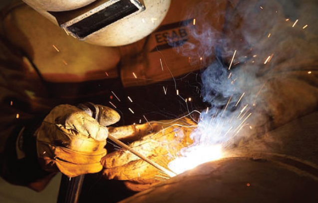 Stick welding is still prevalent in the pipeline industry
(image courtesy of Esab)