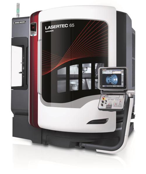 DMG MORI has developed a hybrid additive/
machining centre called the LASERTEC65
AdditiveManufacturing that combines a powder
deposition head with a five-axis machining centre.
One strength of this process is the option to
successively build up layers of different materials.
Wall thicknesses of 0.1 mm to 5 mm are possible
depending on the laser and the nozzle geo metry.
Complex 3D contours can also be generated in layers
without supports. The individual layers can then be
accurately machined before the areas become
inaccessible to a cutter or other tools due to the
component geometry. The combination of the two
processes is a sensible choice for repair work and the
production of moulds as well as parts for the energy
and aerospace sectors.