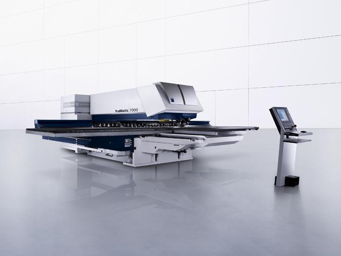 TRUMPF’s TruMatic 7000 gives you the best of both
worlds. Offering scratch-free punching and high
speed laser processing, the TruMatic 7000 features a
4kW laser and a punching head with a max stroke rate
of 1200 1/min in the medium format.
WWW.US.TRUMPF.COM