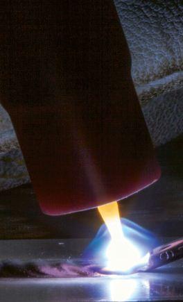 A close up of a TIG
torch melting the
base element and
the filler material.
PHOTO COURTESY OF
MILLER ELECTRIC MFG. CO.