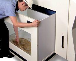 Wheeled wire collection bin makes for
easy disposal.