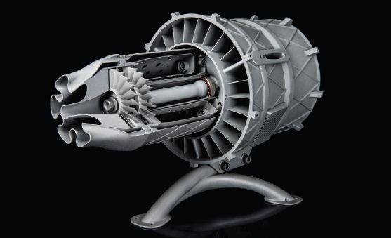 A 3d-printed
turbofan designed to demonstrate the
uses of titanium,
Inconel, aluminium, and stainless steel.