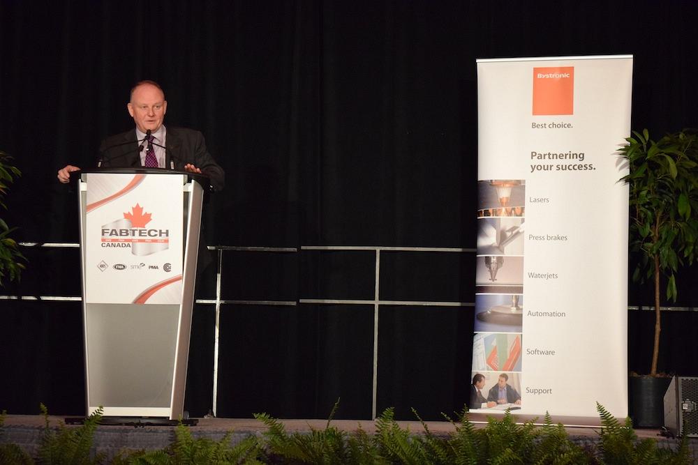 Retired Maj.-Gen. David Fraser, COO of INKAS Armored Vehicles Mfg. addressing attendees of FABTECH Canada. 