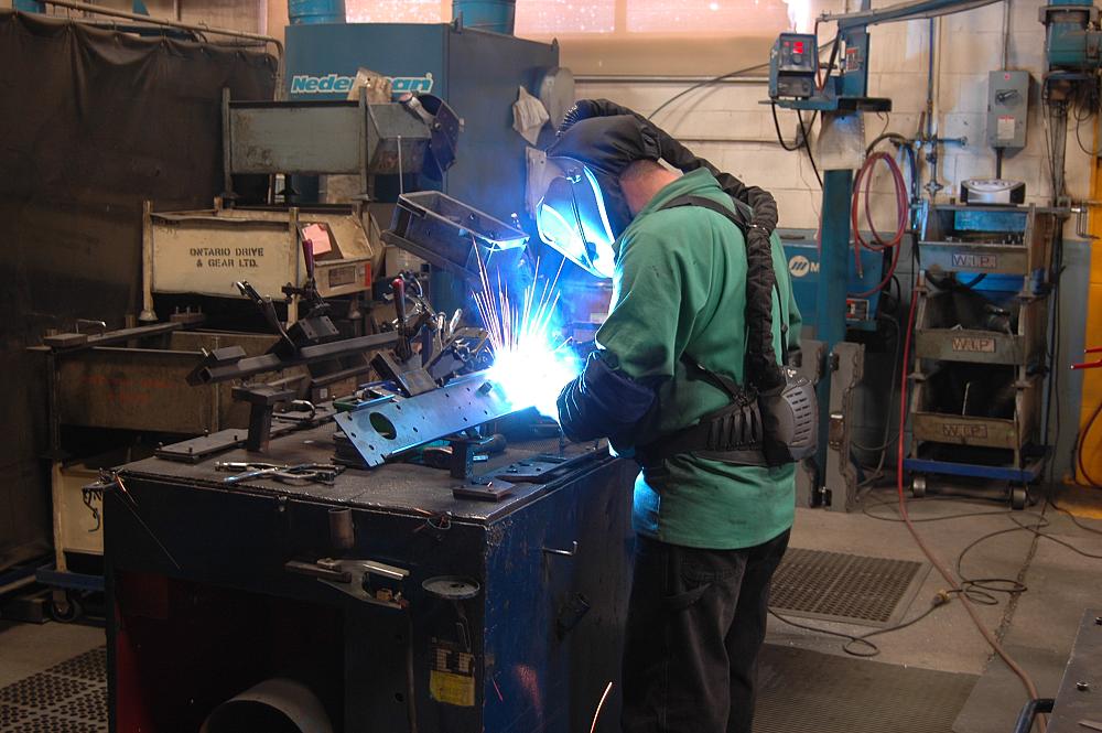 An Argo employee at work, welding a vehicle frame. Argo, with the help of its supplier, Miller Electric, has chosen to outfit its welders with person protective equipment rather than using fume hoods or other devices to manage welding fumes. Production manager Kevin Schmidt noted that the team has adapted well to using the equipment. “You know they like it when you see them using the equipment every day,” Schmidt said. 
