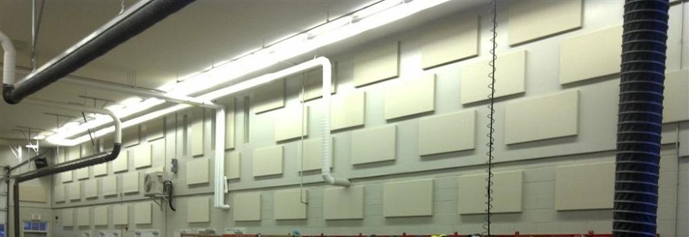 Covering between 10 and 25 per cent of wall surfaces with absorptive acoustic panels reduces noise levels. Photo courtesy of Primacoustic.