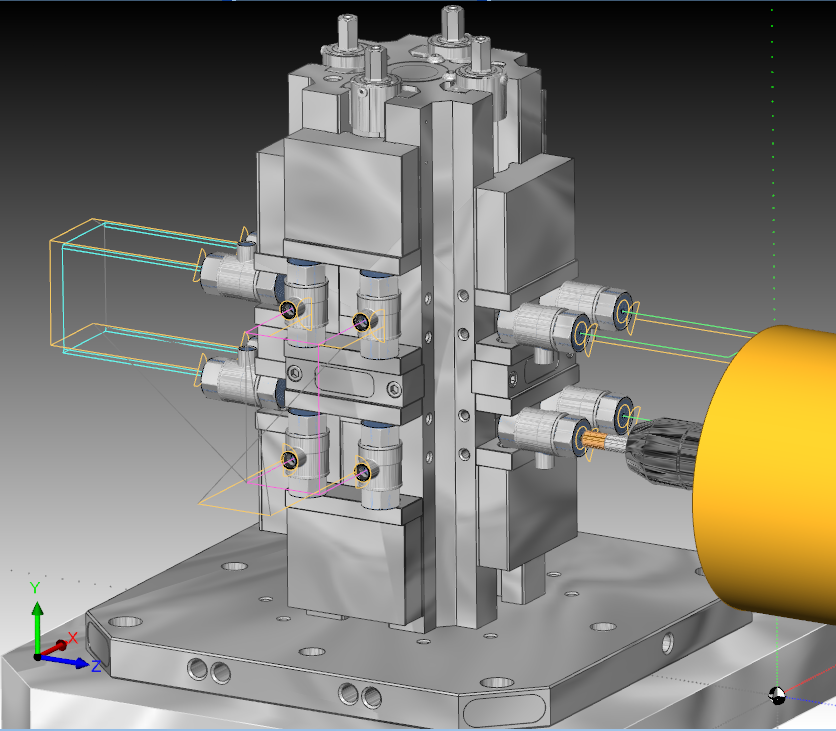 Complex workholding such as tombstones can be added to the simulation to ensure the tool will not crash during operation.
