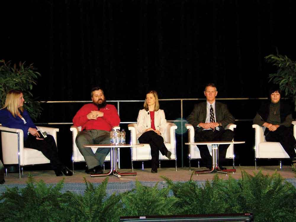 A panel of experts discussed what additive manufacturing/3-D printing means for the metal fabrication industry during FABTECH Canada in Toronto. Left to right: Moderator Debbie Holton, SME; Greg Groth, Exact Metrology Inc.; Dr. Mihaela Vasea, professor, University of Waterloo; Mark Kirby, P.Eng., Renishaw Canada; and Vesna Corta, Tyco Electronics Canada.