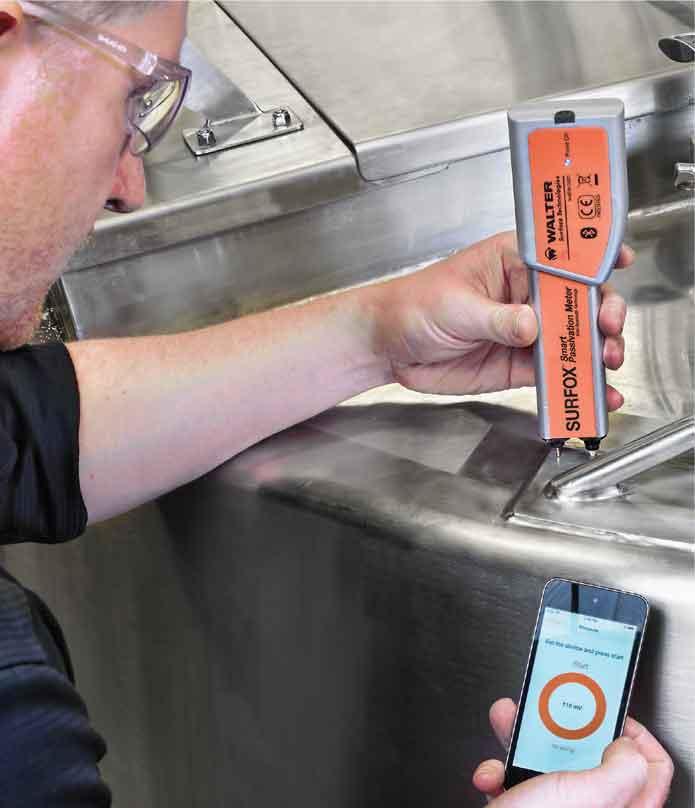 The wireless tester, a smartphone, and the IoT combine to provide stainless steel passivity testing at any location.