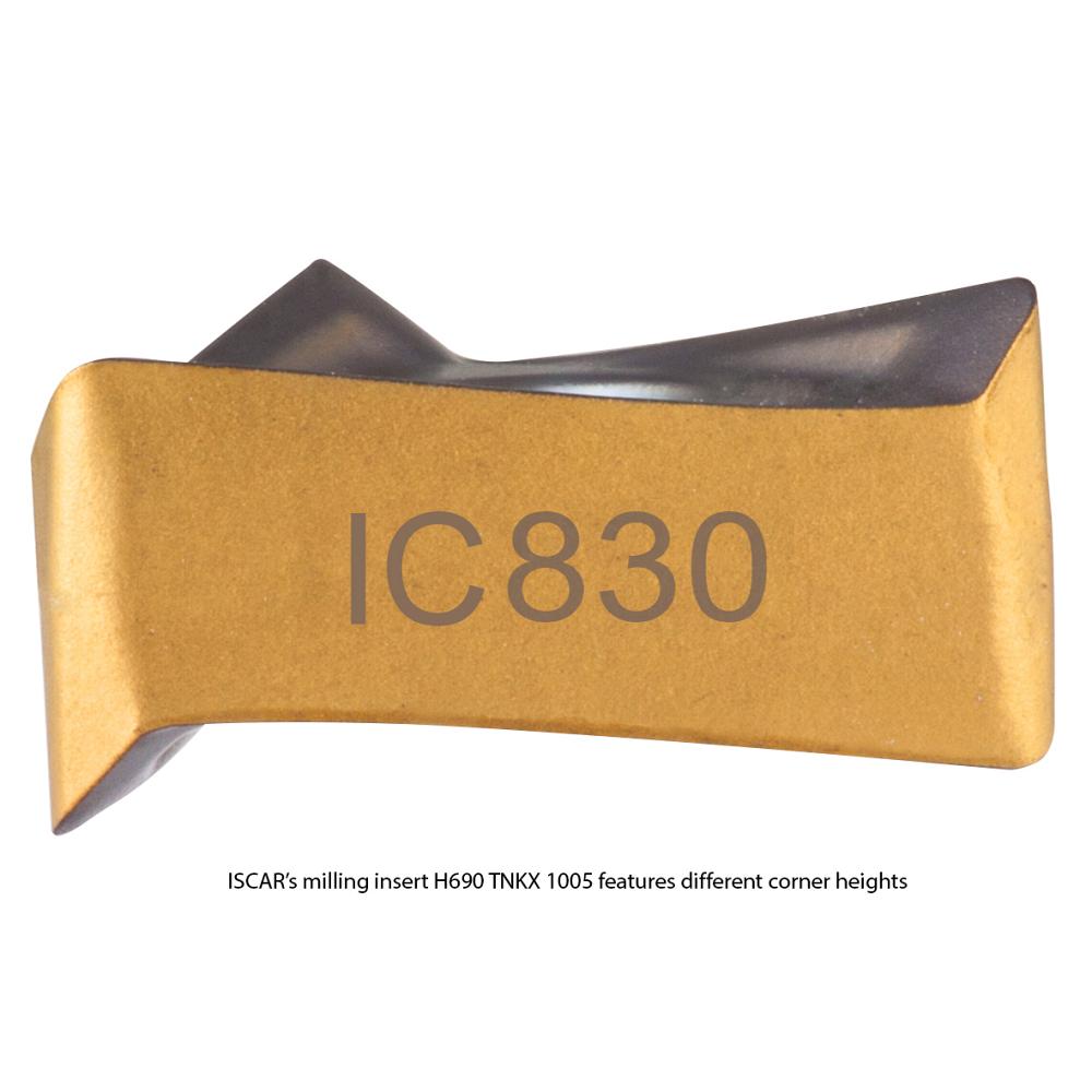 The H690 TNKX 1005 milling insert features marked height differences of the corners.