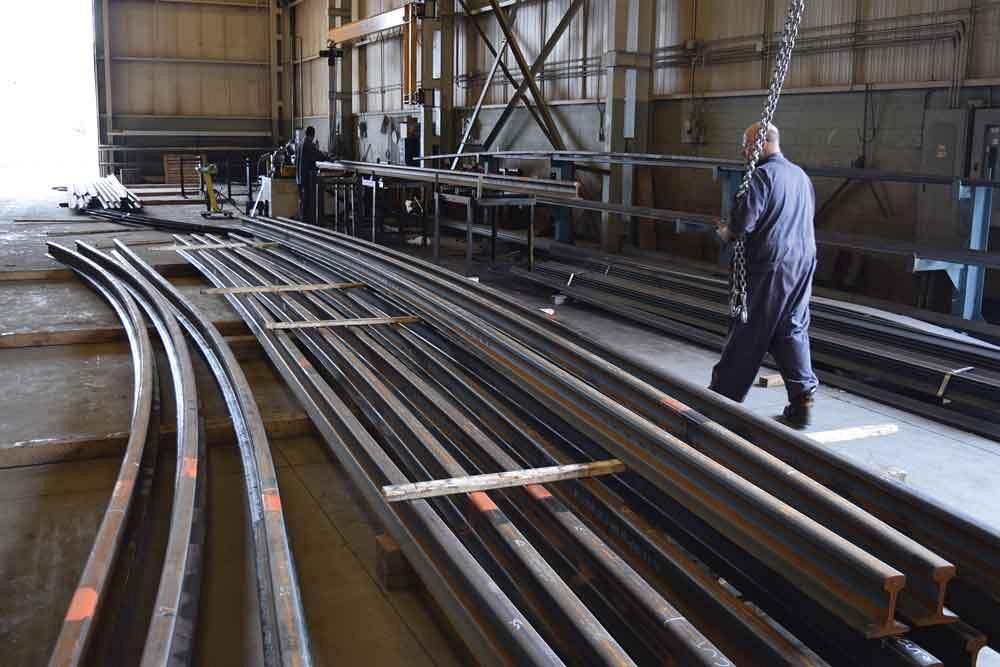 Rails already bent, and in the process of being bent for Waterloo, Ont.’s new LRT system. 