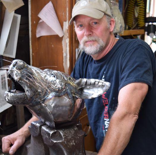 Baker was busy sculpting the nose and snout of a timber wolf during Canadian Fabricating & Welding's visit. Many layers of metal go into creating the most natural shape for the face of every animal. Baker usually starts with the nose on an animal and moves outward from there.
