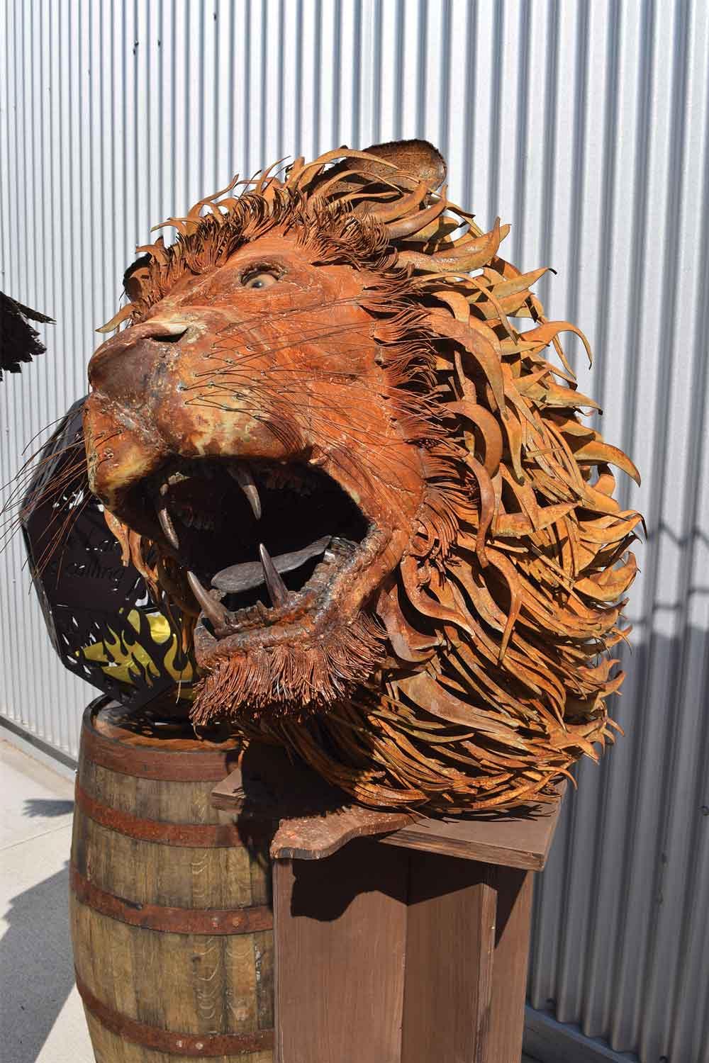 A lion's head sculpture on show at a recent Canadian Welding Association event.
