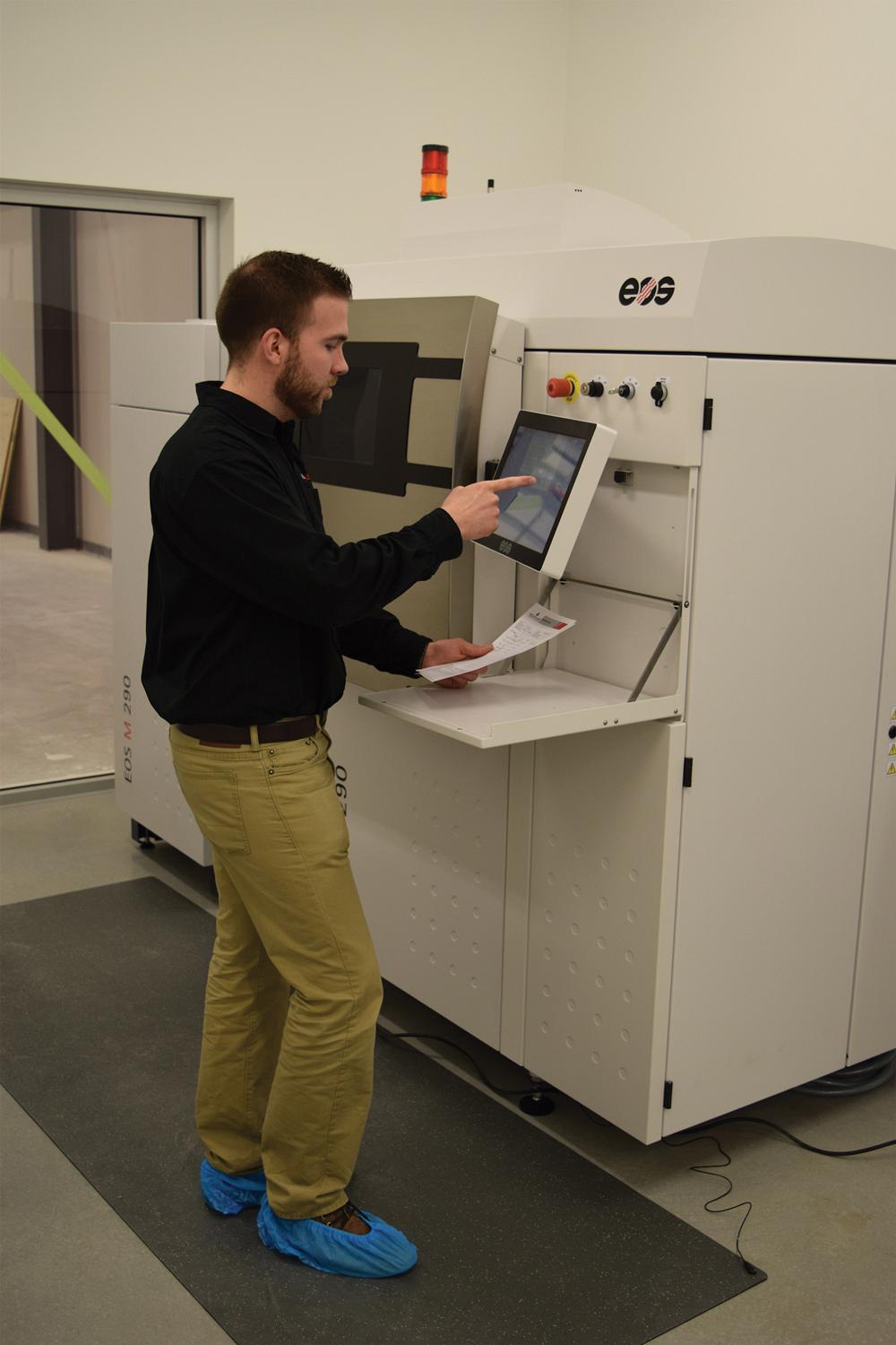 Matthew Gale, manager of application engineering, usesthe company’s EOS additive manufacturing tocomplement their subtractive machining processes.