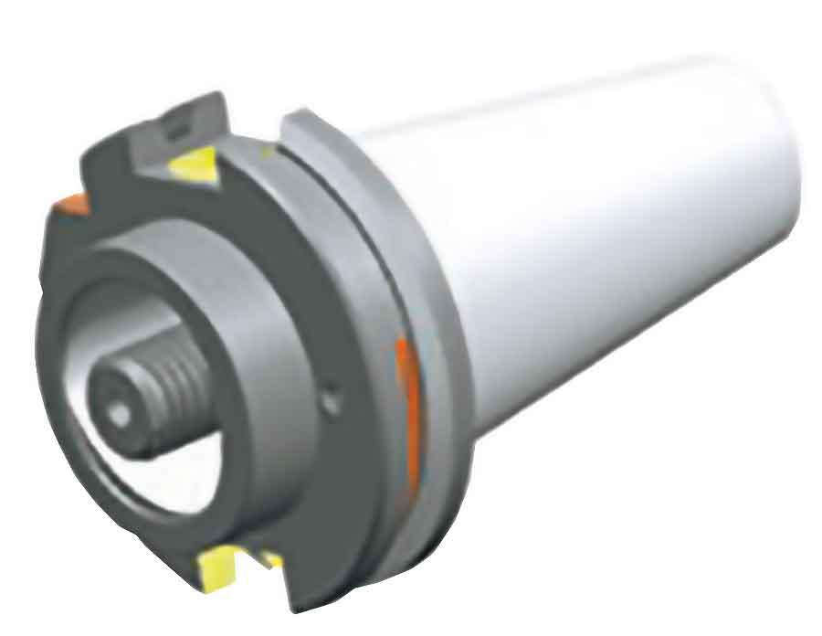 The yellow areas indicate where compensation can be made for differences of depth of driving slots on a prebalanced, or balanced-by-design, Coromant Capto toolholder. The red shows where compensation can be made for differences in the magazine orientation slot.  Illustration courtesy of Sandvik Coromant.