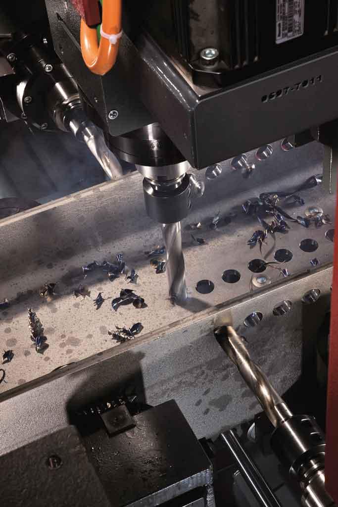 Each of the three independent drilling heads in the V630 has a five-tool ATC. Photo courtesy of Voortman.