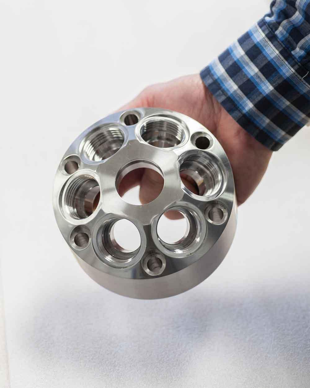A complex fluid rotary component was machined from titanium.