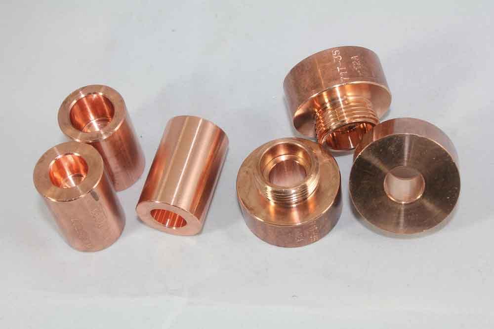 A variety of small copper electrodes are manufactured at RWP. Photo by James Gervais.